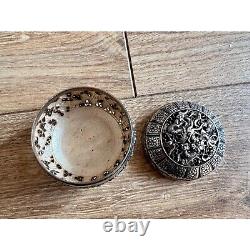 Vintage 90% Silver-Plated Trinket Box Dragon & Floral Motif Asian Antique