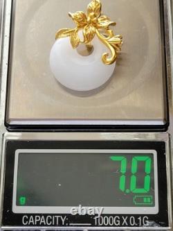 Vintage 999 Silver GOLD PLATE SNOW WHITE JADE FLOWER/ LEAF MOTIF PENDANT