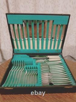 Vintage ART DECO 41Pc Silver Plate Faux Bone CUTLERY SET Made in Sheffield 1930s