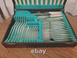 Vintage ART DECO 41Pc Silver Plate Faux Bone CUTLERY SET Made in Sheffield 1930s