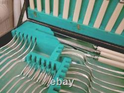 Vintage ART DECO 41Pc Silver Plate Faux Bone CUTLERY SET Made in Sheffield 1930s