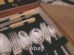 Vintage ART DECO 49 Piece Silver Plate Faux Bone CUTLERY SET Made in Sheffield