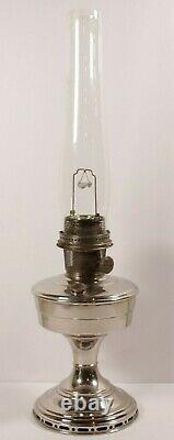 Vintage Aladdin Nickel Plated Oil Lamp Model 12 With Original Glass Logo Chimney