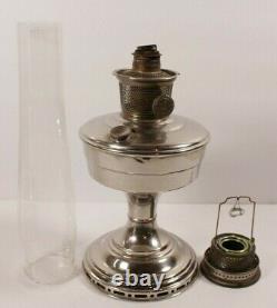 Vintage Aladdin Nickel Plated Oil Lamp Model 12 With Original Glass Logo Chimney