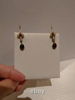 Vintage Amethyst, Garnet And Pearl 24ct Gold Plated Silver Drop Earrings