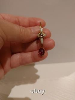 Vintage Amethyst, Garnet And Pearl 24ct Gold Plated Silver Drop Earrings
