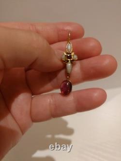 Vintage Amethyst, Garnet And Pearl 24ct Gold Plated Silver Drop Earrings