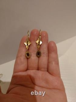 Vintage Amethyst, Garnet And Pearl 24ct Gold Plated Silver Drop Earrings