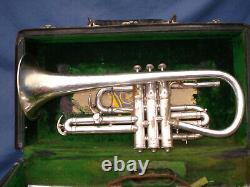 Vintage Antique C. G Conn Cornet Silver Plated Original W Case & Extras