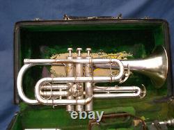 Vintage Antique C. G Conn Cornet Silver Plated Original W Case & Extras