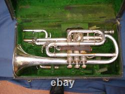 Vintage Antique C. G Conn Cornet Silver Plated Original W Case & Extras