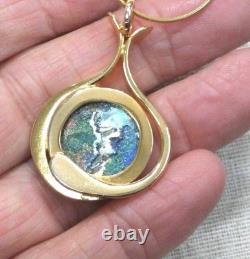 Vintage Antique Roman Glass Gold Plated Pendant Silver 925 Rachel Gera Original