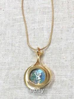 Vintage Antique Roman Glass Gold Plated Pendant Silver 925 Rachel Gera Original