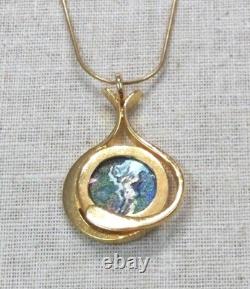 Vintage Antique Roman Glass Gold Plated Pendant Silver 925 Rachel Gera Original