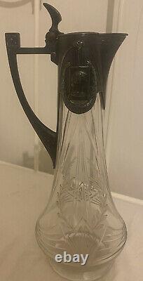 Vintage Antique Victorian Claret Jug Silver Plated Glass Art Nouveau Decanter