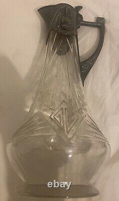 Vintage Antique Victorian Claret Jug Silver Plated Glass Art Nouveau Decanter