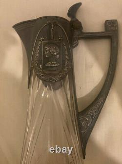 Vintage Antique Victorian Claret Jug Silver Plated Glass Art Nouveau Decanter