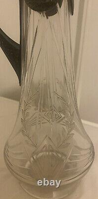 Vintage Antique Victorian Claret Jug Silver Plated Glass Art Nouveau Decanter