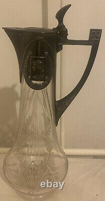 Vintage Antique Victorian Claret Jug Silver Plated Glass Art Nouveau Decanter