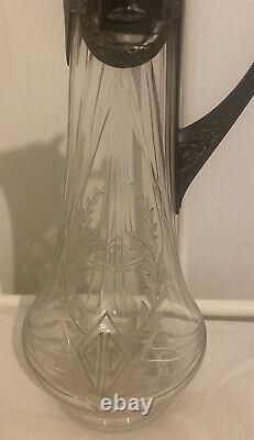 Vintage Antique Victorian Claret Jug Silver Plated Glass Art Nouveau Decanter