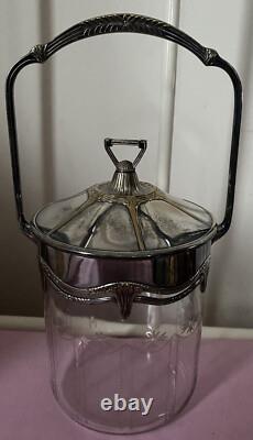 Vintage Antique Victorian Wmf Silver Plate Biscuit Barrel Cut Glass Crystal Vgc