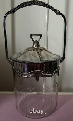 Vintage Antique Victorian Wmf Silver Plate Biscuit Barrel Cut Glass Crystal Vgc