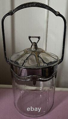 Vintage Antique Victorian Wmf Silver Plate Biscuit Barrel Cut Glass Crystal Vgc