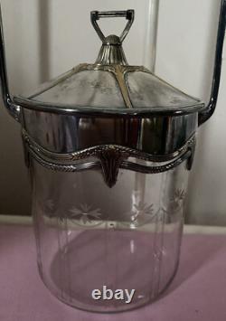 Vintage Antique Victorian Wmf Silver Plate Biscuit Barrel Cut Glass Crystal Vgc