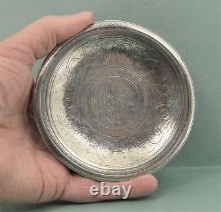 Vintage Arabic Egyptian Silver engraved Dish / Plate 1941 ww2 Era 12 cm wide