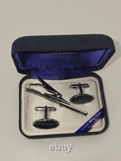 Vintage Ariki Palladium Plate Paua Shell Cufflinks And Tie Clip In Original Box