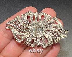 Vintage Art Deco Brooch #5 Rhinestone Cluster Baguette Crystal Rhodium Plated