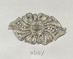Vintage Art Deco Brooch #5 Rhinestone Cluster Baguette Crystal Rhodium Plated
