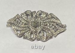 Vintage Art Deco Brooch #5 Rhinestone Cluster Baguette Crystal Rhodium Plated