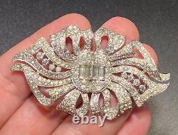 Vintage Art Deco Brooch #5 Rhinestone Cluster Baguette Crystal Rhodium Plated