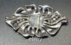 Vintage Art Deco Brooch #5 Rhinestone Cluster Baguette Crystal Rhodium Plated