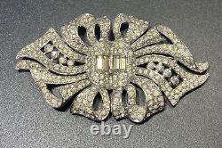 Vintage Art Deco Brooch #5 Rhinestone Cluster Baguette Crystal Rhodium Plated