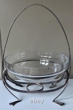 Vintage Art Deco Silver Plate & Glass Centrepiece Bowl with Handle 36 cm
