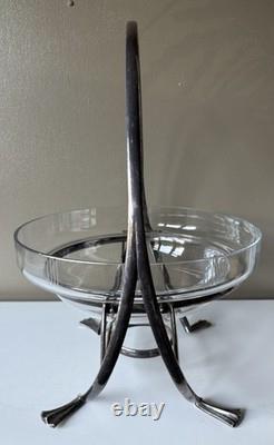 Vintage Art Deco Silver Plate & Glass Centrepiece Bowl with Handle 36 cm