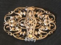 Vintage Art Nouveau Silver Plated Nurses Belt Buckle Flowers & Starwberries