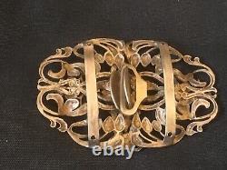 Vintage Art Nouveau Silver Plated Nurses Belt Buckle Flowers & Starwberries