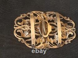 Vintage Art Nouveau Silver Plated Nurses Belt Buckle Flowers & Starwberries