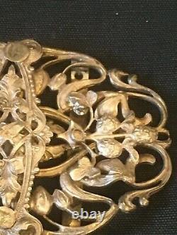 Vintage Art Nouveau Silver Plated Nurses Belt Buckle Flowers & Starwberries