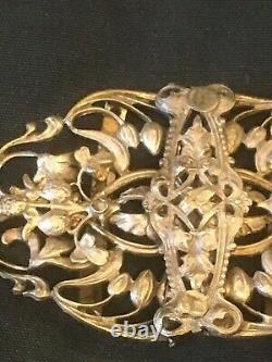 Vintage Art Nouveau Silver Plated Nurses Belt Buckle Flowers & Starwberries