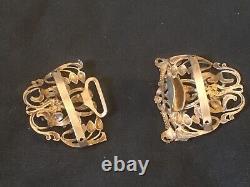 Vintage Art Nouveau Silver Plated Nurses Belt Buckle Flowers & Starwberries