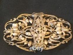 Vintage Art Nouveau Silver Plated Nurses Belt Buckle Flowers & Starwberries