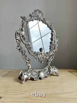 Vintage Baroque Rococo Silver Plated Cherub Vanity Tilting Mirror 32cm x 22cm