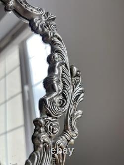 Vintage Baroque Rococo Silver Plated Cherub Vanity Tilting Mirror 32cm x 22cm