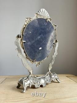 Vintage Baroque Rococo Silver Plated Cherub Vanity Tilting Mirror 32cm x 22cm