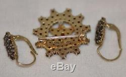 Vintage Bohemian Garnet Cluster Earrings & Brooch Czech Gold Plated Silver 1950s