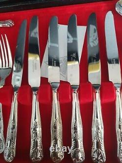 Vintage Boxed 24pce Silver Plated Viners Cutlery Set Red Interior